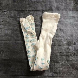 Girls Floral Footed Tights SEE NOTES Ivory Blue